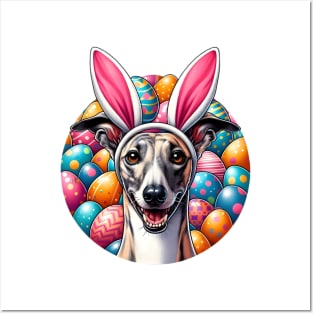 Whippet with Bunny Ears Enjoys Easter Egg Hunt Posters and Art